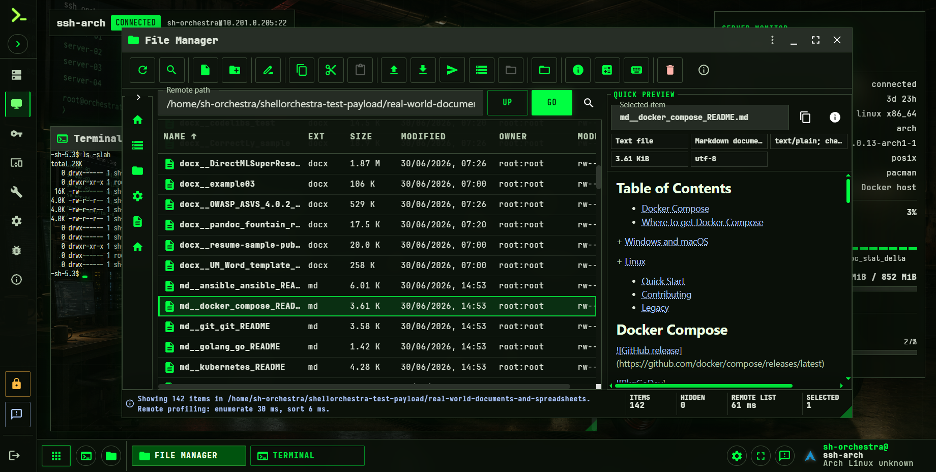 ShellOrchestra virtual desktop with File Manager and quick preview